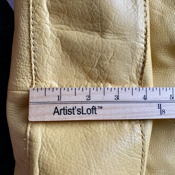 American Leather Co Butter Yellow Purse Handbag Two Strap Multiple Pockets Zip - Picture 10 of 13